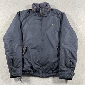 Vintage Polo Ralph Lauren Jacket Mens Medium Blue Tuck Away Fleece Lined Hooded